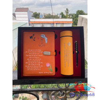 Giftset - combo Bộ quà tặng sổ da + bình giữ nhiệt và bút ký cao cấp