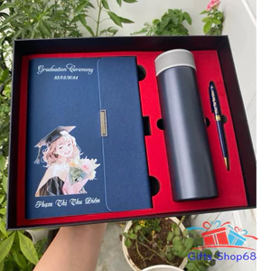 Combo quà tặng - Set sổ tay da - bình giữ nhiệt inox 316 - bút ký