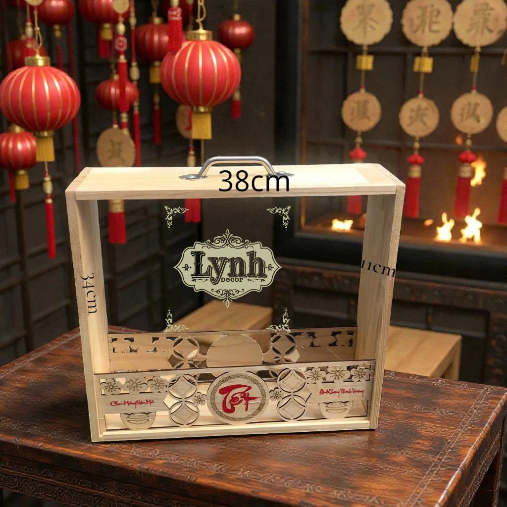 KHAY GỖ HÌNH VALI  HOA MAI – QUÀ TẾT CAO CẤP | LYNHDECOR MIỄN PHÍ KHẮC LOGO 2 MẶT