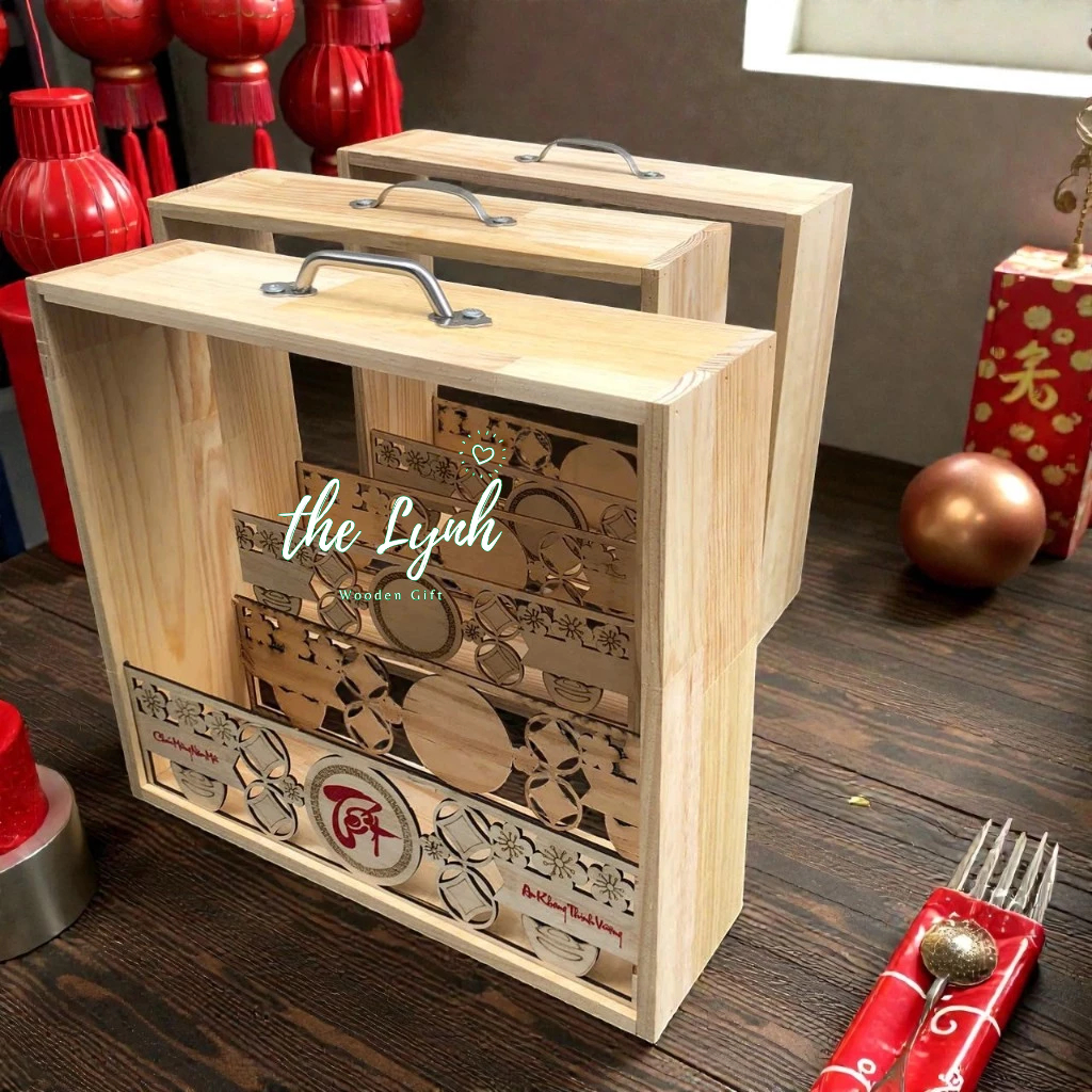 Khay Gỗ Vali Gói Quà Tết. Khay Gỗ Đựng Quà Thiết Kế Hiên Đại | LynhDecor miễn phí khắc,logo nội dung
