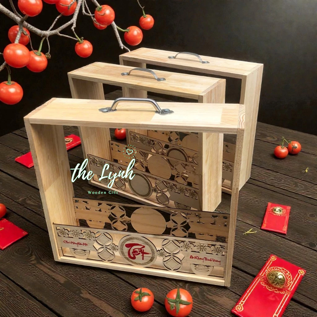 Khay Gỗ Vali Gói Quà Tết. Khay Gỗ Đựng Quà Thiết Kế Hiên Đại | LynhDecor miễn phí khắc,logo nội dung