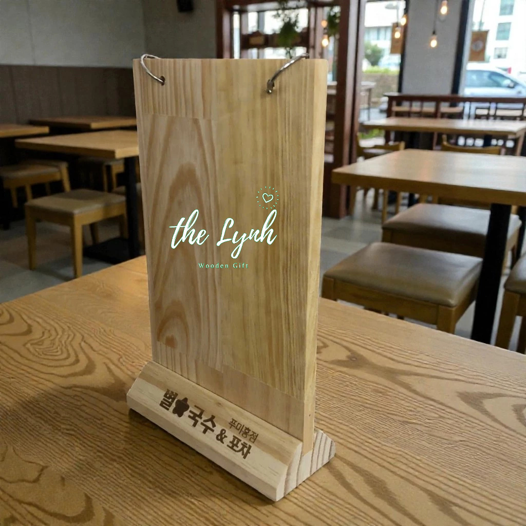 Standee tent card Menu Gỗ Thông Dày 10mm | Lynhdecor miễn phí khắc logo 2 mặt