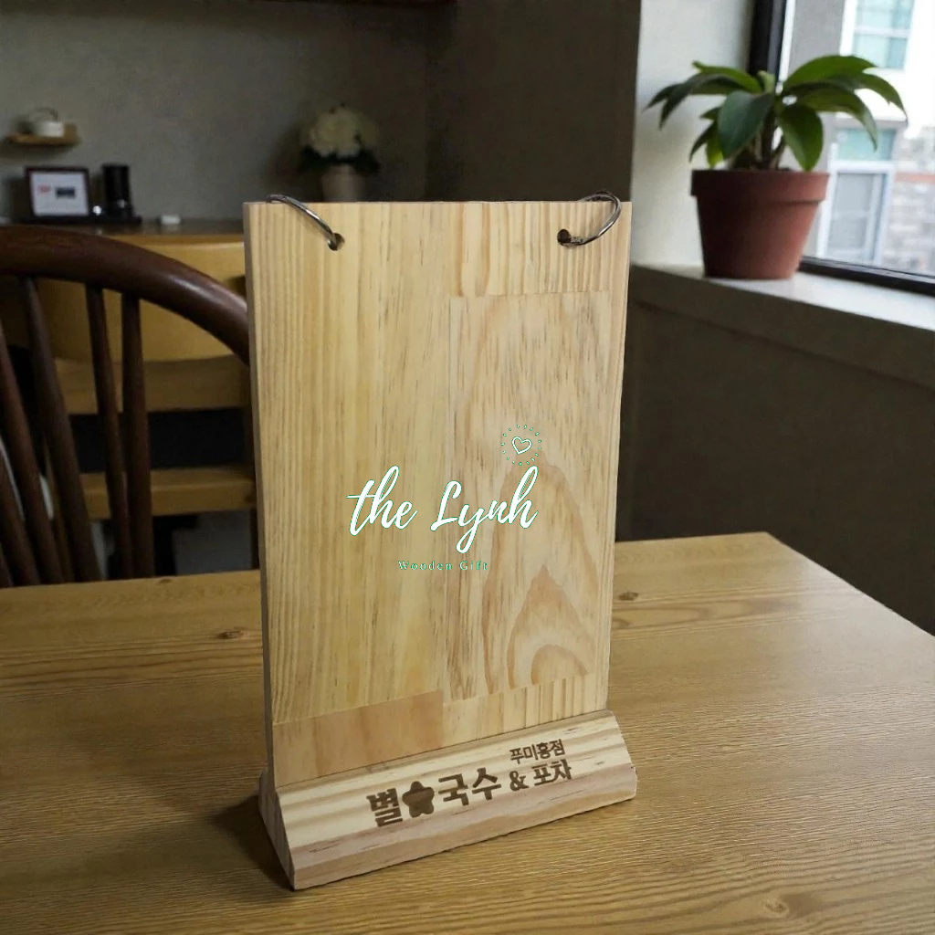 Standee tent card Menu Gỗ Thông Dày 10mm | Lynhdecor miễn phí khắc logo 2 mặt