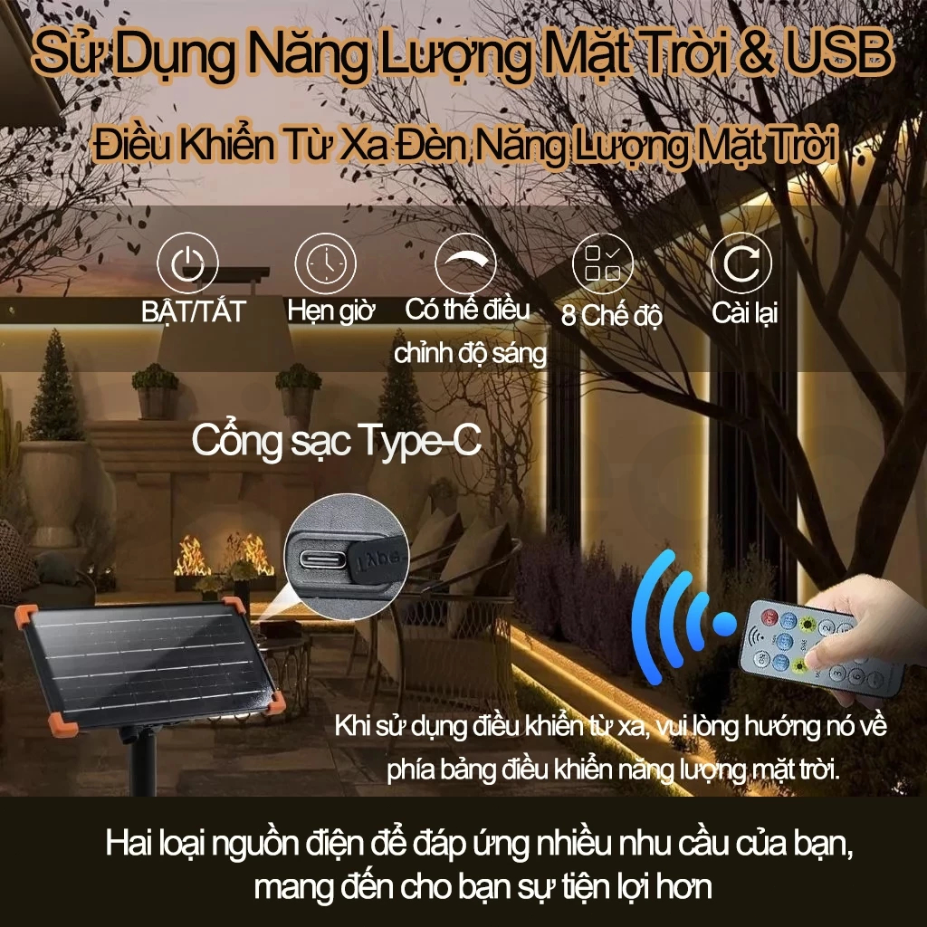 Năng Lượng Mặt Trời Đèn Led Thanh 2835 , Với Điều Khiển Từ Xa,Điều Chỉnh Độ Sáng, 3W/3600Mah, Dải Đèn Tiết Kiệm Điện