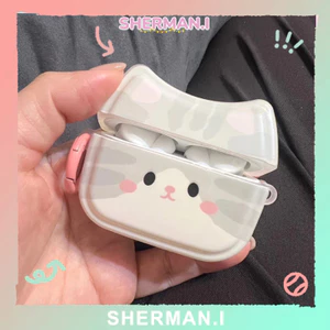 Vỏ bảo vệ tai nghe Di động và chống bụi Bluetooth hình mèo xám phù hợp cho Airpods 1/2/3/4/Pro/Pro 2