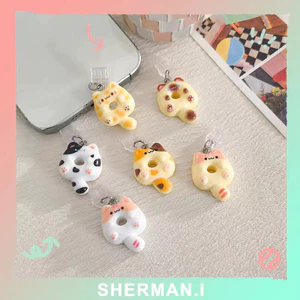 Mặt dây chuyền hình mèo con hình bánh rán nhựa chống bụi cho điện thoại Cổng sạc dễ thương