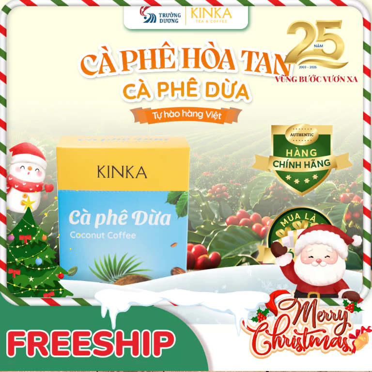 KINKA Cà phê dừa hoà tan, vị dừa, thơm béo - 180g (10 gói x 18g), Cà phê hòa tan