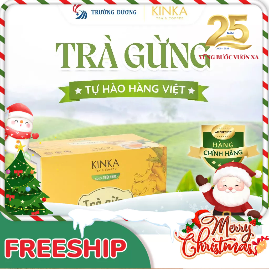 KINKA Trà gừng túi lọc, hỗ trợ tiêu hoá, khó tiêu, làm ấm cơ thể - Hộp 50g (25 túi x 2g)