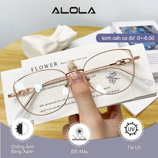 Gọng Kiếng Cận Nữ ALOLA Mặt Kính Mắt Mèo Chống Anh Sáng Xanh Tia UV Đổi Màu Khi Ra Nắng Cao Cấp