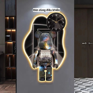 (HÀNG CAO CẤP Đèn dùng điều khiển)  Đồng Hồ Gấu Bearbrick Treo Tường, Decor Cao Cấp, Quà Tặng Sinh Nhật Giá Rẻ
