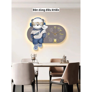 (Đèn dùng điều khiển) Tranh Kết Hợp Đồng Hồ Treo Tường Gấu BearBrick, Đồng Hồ Trang Trí Phòng Khách, Cửa Hàng, Spa