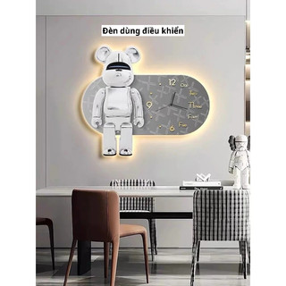 (Đèn dùng điều khiển) Tranh Kết Hợp Đồng Hồ Treo Tường Gấu BearBrick, Đồng Hồ Trang Trí Phòng Khách, Cửa Hàng, Spa