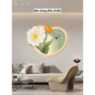 Đèn dùng điều khiển- Đồng Hồ Treo Tường Decor Hình Bông Hoa Trái Tim Tráng Gương Tráng Trí Phòng Ngủ
