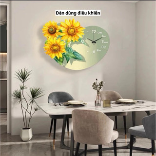 Đèn dùng điều khiển- Đồng Hồ Treo Tường Decor Hình Bông Hoa Trái Tim Tráng Gương Tráng Trí Phòng Ngủ