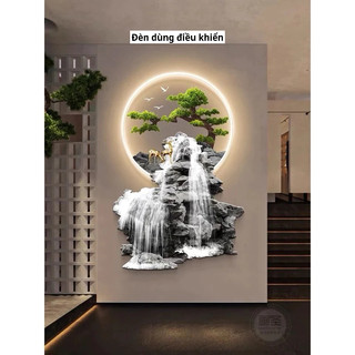(H9)Tranh Treo Tường Sơn Thủy Hữu Tình Cao Cấp Tráng Gương Có  Đèn Led Treo Phòng Khách HỔ DECOR - TRANH ĐỒNG HỒ CAO CẤP