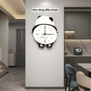 (HÀNG LOẠI 1 chân lắc lư) Đèn có điều khiển- Đồng hồ gấu trúc lắc chân, đồng hồ treo tường decor phòng khách dễ thương