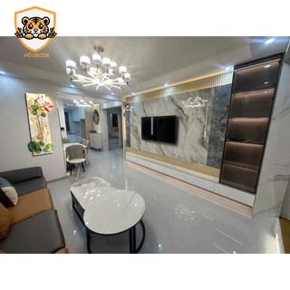 (H19)Tranh treo tường tráng gương pha lê hoa sen trang trí chín con cá, tranh treo hành lang, phòng khách, phòng ngủ