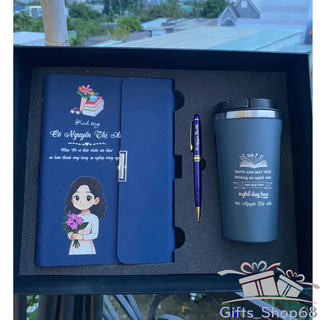 Bộ quà tặng - giftset - bộ sổ tay - ly giữ nhiệt 510ml - bút ký cao cấp- IN, khắc tên, logo theo yêu cầu