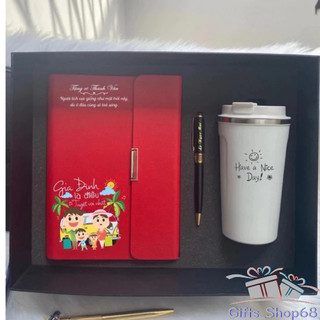 Bộ quà tặng - giftset - bộ sổ tay - ly giữ nhiệt 510ml - bút ký cao cấp- IN, khắc tên, logo theo yêu cầu