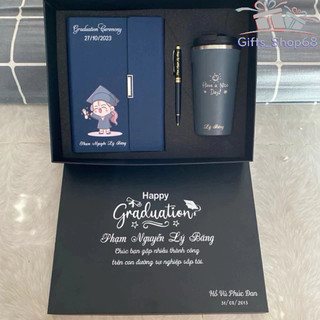 Bộ quà tặng - giftset - bộ sổ tay - ly giữ nhiệt 510ml - bút ký cao cấp- IN, khắc tên, logo theo yêu cầu