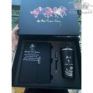 Bộ quà tặng - giftset - bộ sổ tay - ly giữ nhiệt 510ml - bút ký cao cấp- IN, khắc tên, logo theo yêu cầu