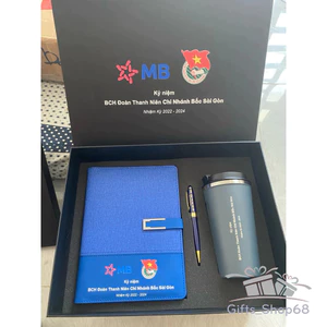 Giftset - bộ quà tặng sổ tay da + ly giữ nhiệt + bút ký - quà tặng văn phòng, thầy cô - in khắc theo yêu cầu