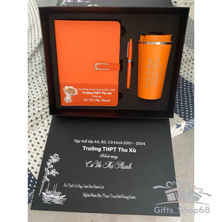 Giftset - bộ quà tặng sổ tay da + ly giữ nhiệt + bút ký - quà tặng văn phòng, thầy cô - in khắc theo yêu cầu