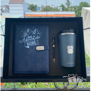Giftset - bộ quà tặng sổ tay da + ly giữ nhiệt + bút ký - quà tặng văn phòng, thầy cô - in khắc theo yêu cầu