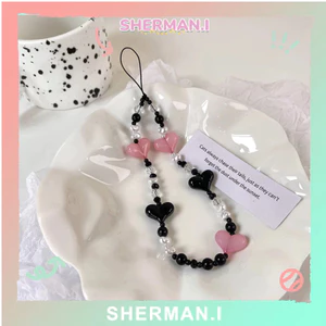 Dây chuyền điện thoại di động đính cườm hoa hình trái tim màu phong cách Ins Can be hung on a bag