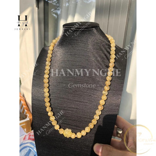 Vòng cổ đá thạch anh tóc vàng 6mm mix cỏ 4 lá HANMYNGHE
