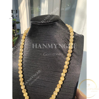 Vòng cổ đá thạch anh tóc vàng 6mm mix cỏ 4 lá HANMYNGHE