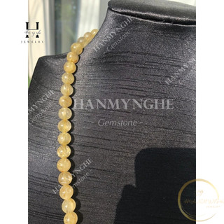 Vòng cổ đá thạch anh tóc vàng 6mm mix cỏ 4 lá HANMYNGHE