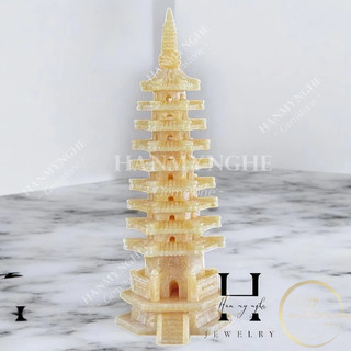 Tháp Văn Xương phong thủy cầu công danh, học hành  9 tầng cao 38cm đá ngọc Hoàng Long nguyên khối nặng 3kg HANMYNGHE