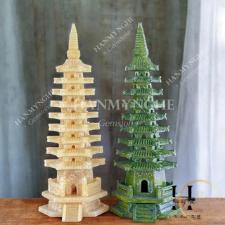 Tháp Văn Xương phong thủy cầu công danh, học hành  9 tầng cao 38cm đá ngọc Hoàng Long nguyên khối nặng 3kg HANMYNGHE