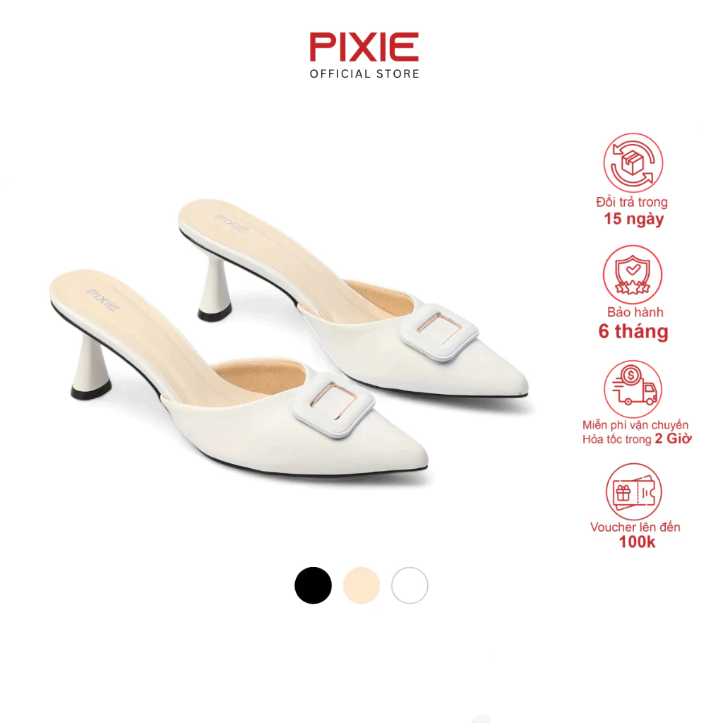 [Form nhỏ tăng 1 size] Giày Sục Cao Gót 6cm Phối Khóa Pixie E157