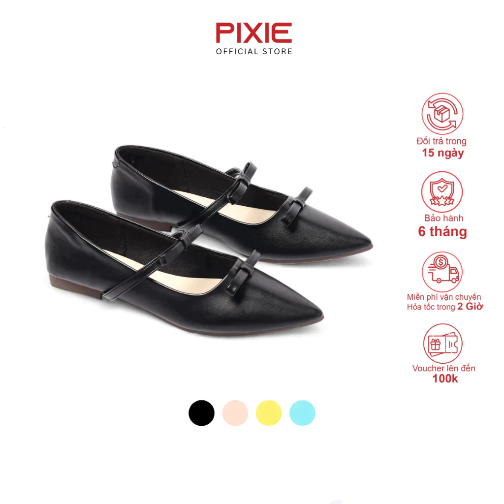 Giày Búp Bê Nữ Đế Bệt Mũi Nhọn Phối 2 Nơ Nữ Tính Thời Trang Pixie H414