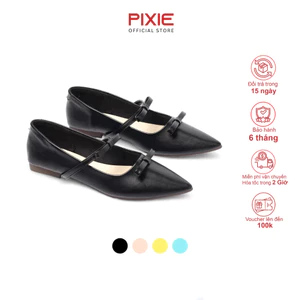 Giày Búp Bê Nữ Đế Bệt Mũi Nhọn Phối 2 Nơ Nữ Tính Thời Trang Pixie H414