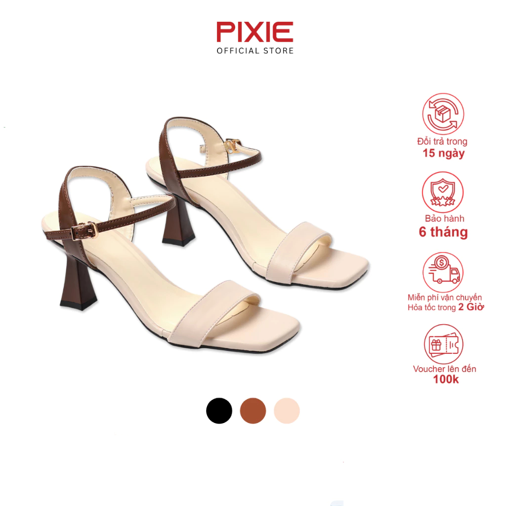 Giày Sandal Nữ Cao Gót 7cm Phối Màu Thời Trang Pixie X958