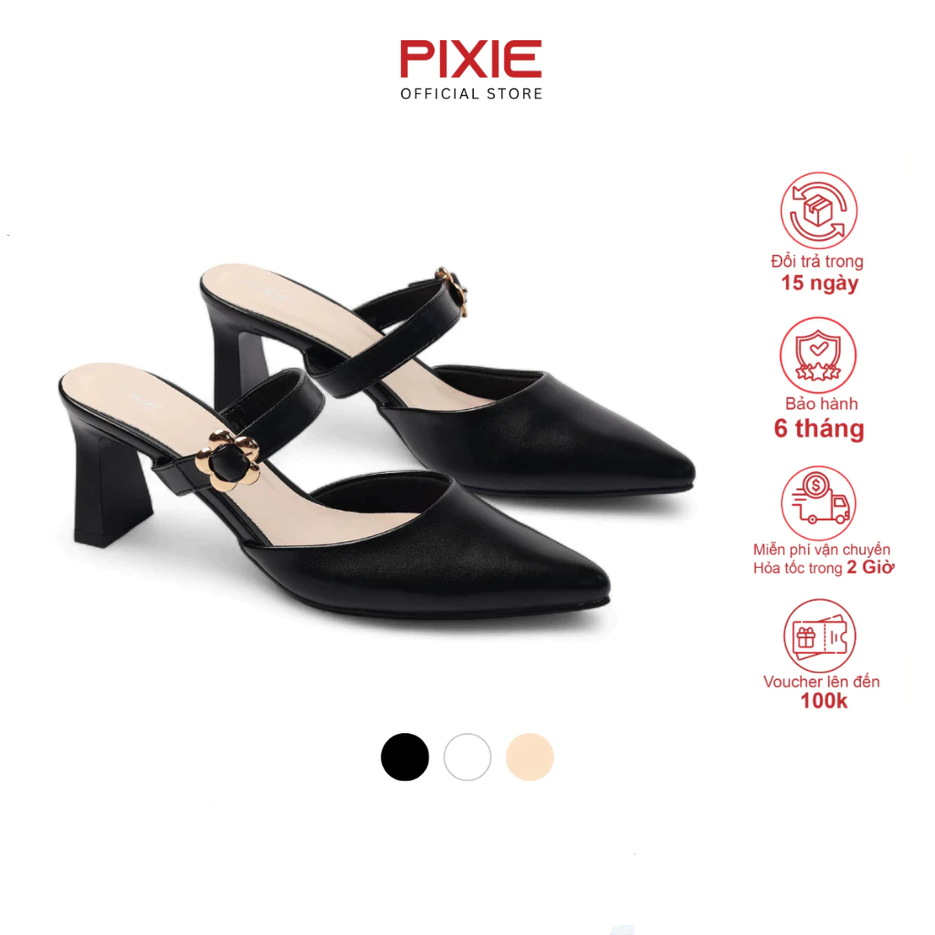 Giày Sục Cao Gót 6cm Quai Ngang Phối Khóa Thời Trang Pixie H104