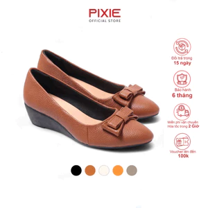 Giày Búp Bê Đế Xuồng Da Thật 5cm Mũi Nhọn Gắn Nơ Pixie X619