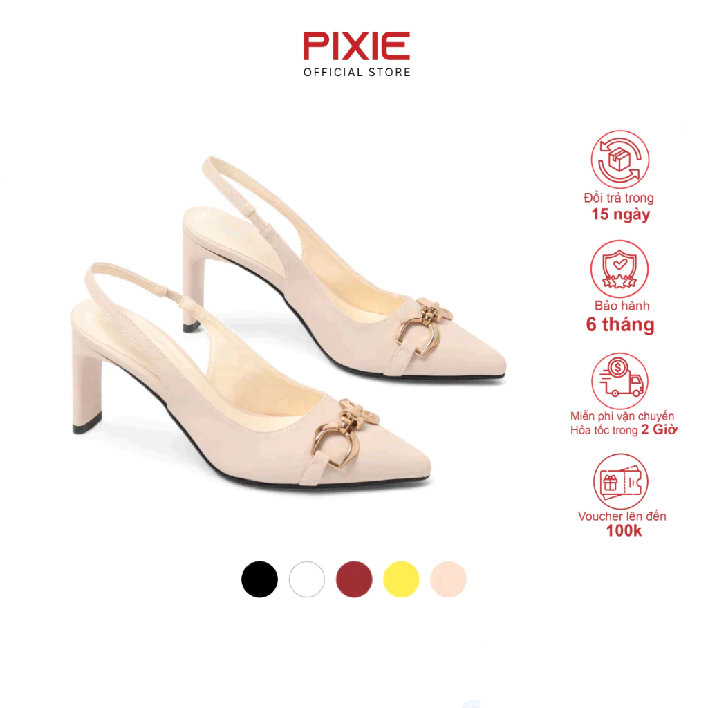 Giày Slingback Cao Gót 7cm Da PU Cao Cấp Khoá Xích Pixie H390
