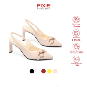 Giày Slingback Cao Gót 7cm Da PU Cao Cấp Khoá Xích Pixie H390