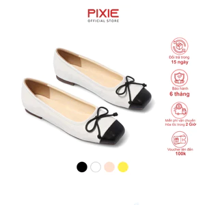 Giày Búp Bê Bệt Mũi Vuông Phối Nơ Nhỏ Pixie H396