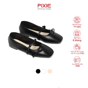 Giày Búp Bê Bệt Mũi Vuông Quai 2 Nơ Thanh Lịch Thời Trang Pixie H406