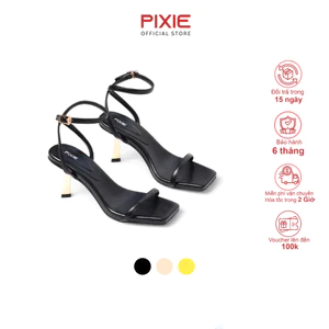 Giày Sandal Nữ Cao Gót 7cm Quai Mảnh Gót Vàng Mũi Vuông Hở Ngón Pixie H407