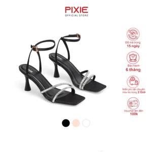 Giày Sandal Cao Gót 7cm Quai Đính Đá Mũi Vuông Pixie H403