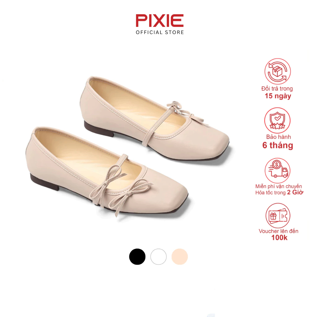 Giày Búp Bê Bệt Mũi Vuông Quai 2 Nơ Thanh Lịch Pixie H406