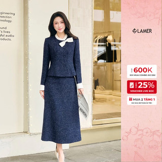 Áo Khoác Dạ Phối Cổ Đính Nơ Phối Chân Váy Dài Bổ Mảnh Sang Trọng LAMER L65W25T024 L62M25T012