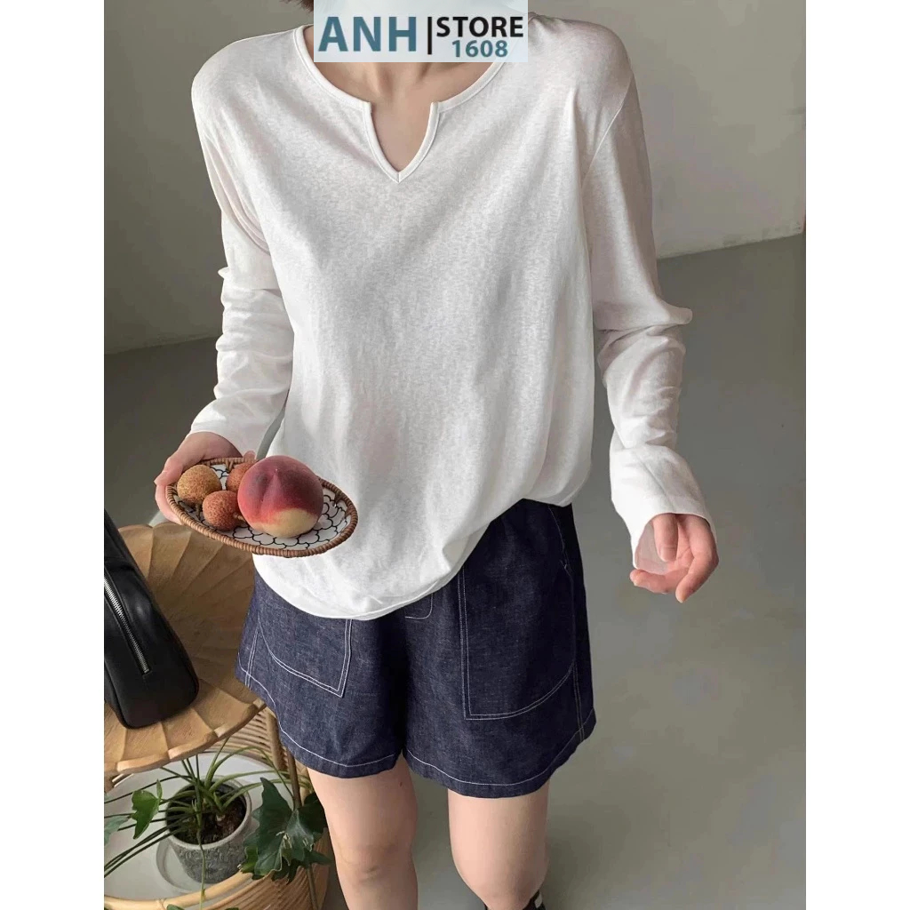 Áo Thun Xược Dài Tay Kiểu Cổ Xẻ V phá cách ANHSTORE , áo thun tay dài Cổ V , Phom Rộng cá tính