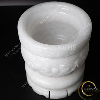 Lư hương chạm rồng đá trắng non nước tự nhiên nguyên khối HANMYNGHE